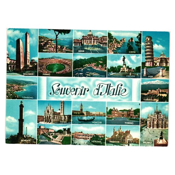 Vintage Italian Postcard Featuring Iconic Landmarks Souvenir dItalie Multiview - Picture 1 of 2